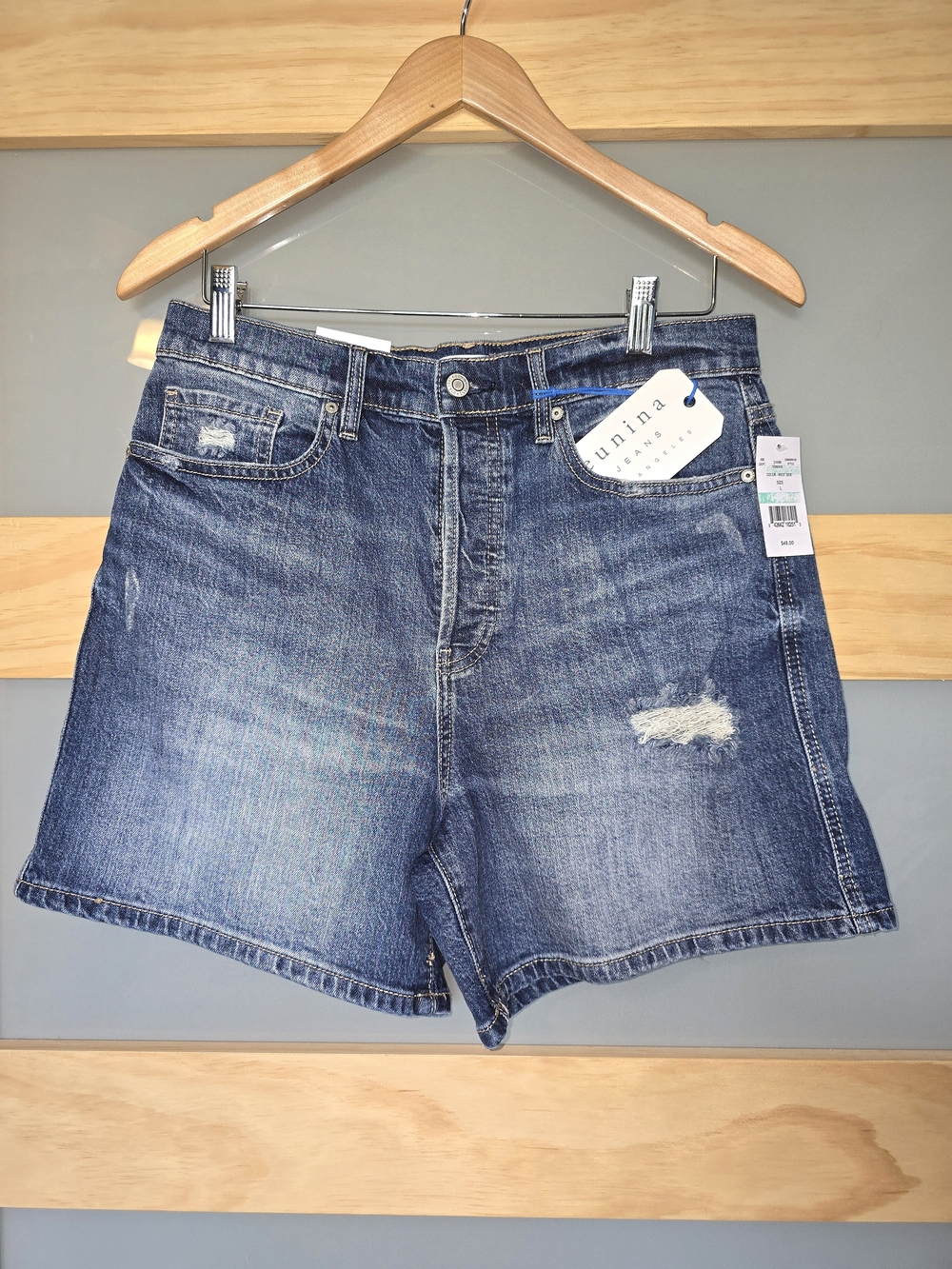 eunina Distressed Blue Denim Jean Shorts